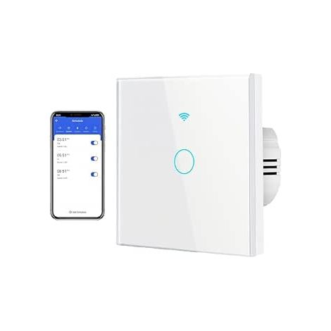 Interrupteur Connecté Interrupteur Tactile 1 Gang 1 Voie Interrupteur Tactile Normal Panneau en Verre Blanc 110V-240V Commutateur d'éclairage Mural pour APP (1/5)