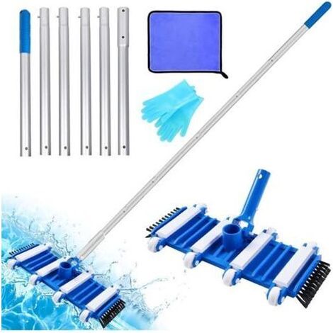 Aspirateur Piscine Manuel,Balai Aspirateur Piscine,Kit Nettoyage Piscine,2.1M Manche Telescopique Piscine(Type épais),Raccord en Métal Amélioré et Poils Latéraux,Brosse D'aspiration pour Piscine (1/5)