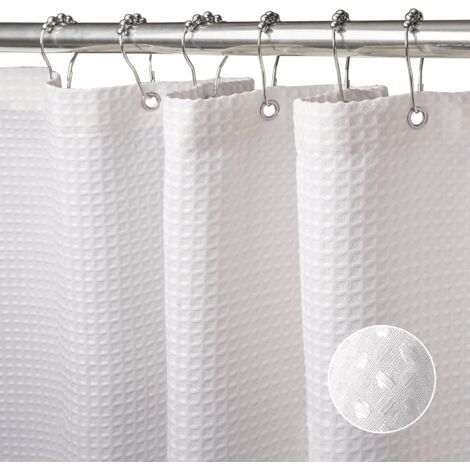 CCYKXA Rideau de Douche Gaufre, Rideau de Baignoire, Anti Moisissure, Imperméable, pour Salle de Bain, 180 X 200cm (Blanc) (1/5)