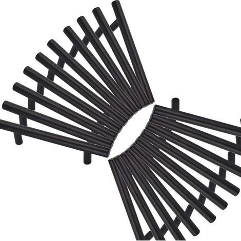 20 Poignées Meuble Cuisine – Acier Inoxydable, Noir – Entraxe 128 mm – avec Vis (1/5)