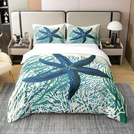 Étoile de mer Plage 100% Coton L'été Thèmes Parure de Lit 200x200cm Marine Thèmes Housse de Couette sous l'eau Animaux Océan Creature Parure Housse de Couette - 200 x 200 cm + 2 taies d'oreiller 65 x  (1/5)