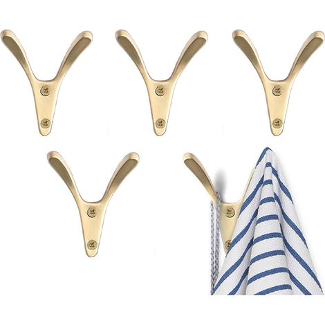 Lot de 5 crochets en alliage de zinc pour porte-manteaux, peignoirs, serviettes, support mural pour cuisine, salle de bain, armoires(Doré)-Fei Yu (1/4)