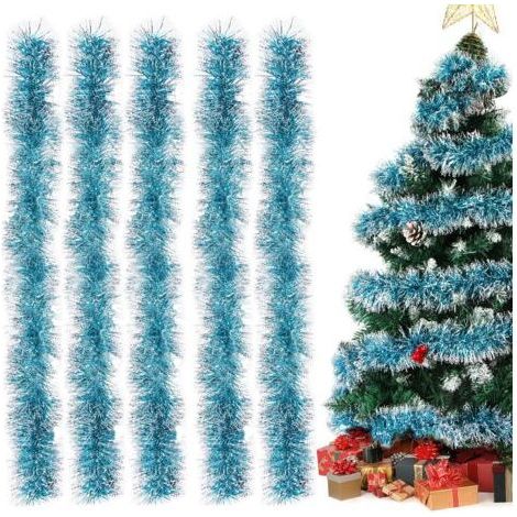 Guirlandes de Noël en glaçure, bleu clair, lot de 5 guirlandes de Noël, guirlandes en glaçure métallisée, guirlande pour sapin de Noël (1/5)