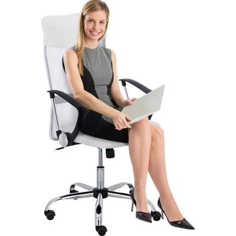 Fauteuil de Bureau en Tissu Filet Respirant, Rotation 360 degrés, Hauteur réglable (Blanc) (1/5)
