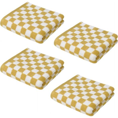 Juego de 4 toallas de baño, estampado a cuadros, ultra absorbentes, de secado rápido, para el baño. (1/5)