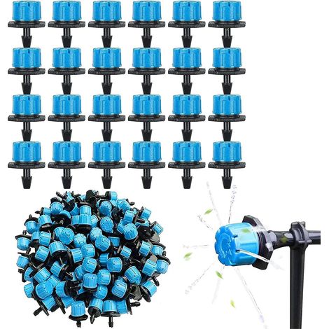 Lot de 200 micro-gouttes réglables de 6, 35 mm (1/4 pouce) avec système d'arrosage anti-colmatage, pour le jardin (bleu). (1/5)