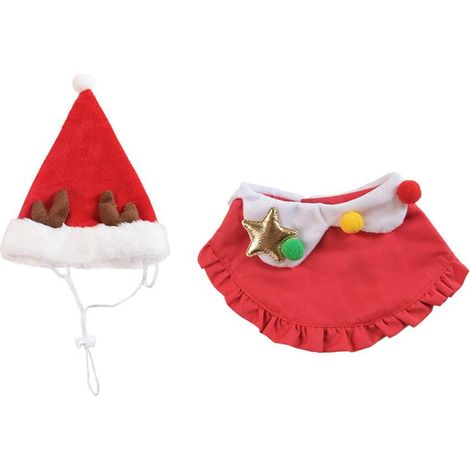 Costume De Noël Pour Animal De Compagnie - Chapeau De Père Noël Et Écharpe En Polyester - Pour Chiens Et Chats - Taille S M L - Rouge (1/5)