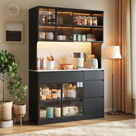 Hochschrank 120 x 40 x 180 cm mit LED, Glas, MDF, schwarz-weiß, OKMYHOME (1/5)