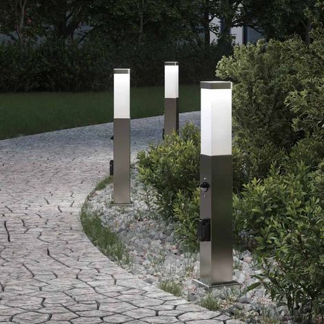 Pollerleuchten mit Sensor&Steckdose 3 Stk. 50 cm Edelstahl IP44