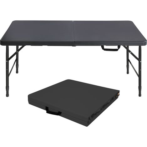 Mesa plegable exterior 125x61x58-74 cm de hierro y plástico negro, regulable – MEUBLIV (1/5)
