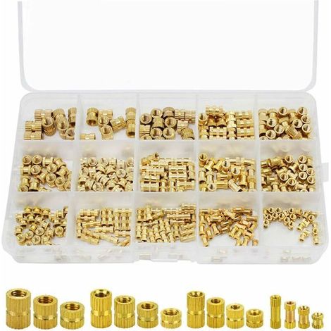 330 piezas de tuercas moleteadas, inserto roscado hembra, moldeo por inyección, tuerca moleteada, kit surtido de tuercas de latón con inserto roscado hembra, tuercas moleteadas redondeadas con rosca h