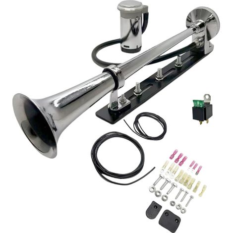 Klaxon de voiture Trompette d'air Corne marine conception innovante et accessoires réglables Haut - parleur 150db argent Chrome Zinc compresseur pour 12V voitures camions bateaux etc (1/5)