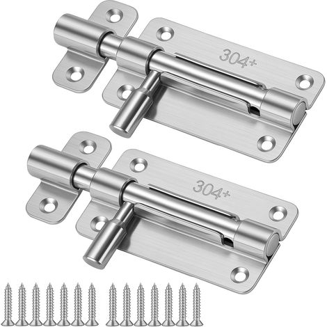 2 Pièces Verrou Porte Inox,Loquet Porte Interieure et Exterieur,Targette de Porte pour Jardin Fenêtres Clôtures (Argent) (1/5)