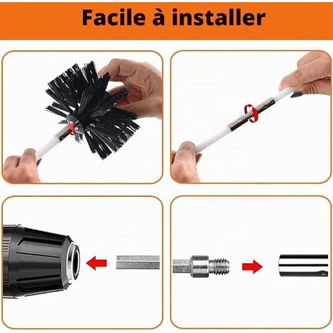 Chimney Cleaning Brush Kit, Chimneys Brush Chimney Cleaning Kit with Flexible Rods 410 mm, 2 Brush Heads Ø 150 mm and 1 Hexagonal Rod for Boiler Pipes Ventilatio (1/2)