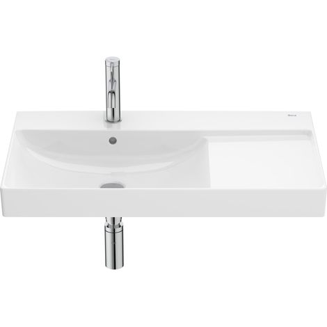Roca – Lavabo mural en porcelaine rectangulaire avec tablette intégrée à gauche – Capacité 6,9L – Fixations incluses – Installation murale (1/2)