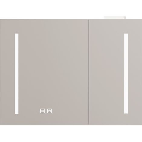 LED-Spiegelschrank 80 cm weiß aus MDF und Glas, Badezimmerschrank MODENUIT (1/5)
