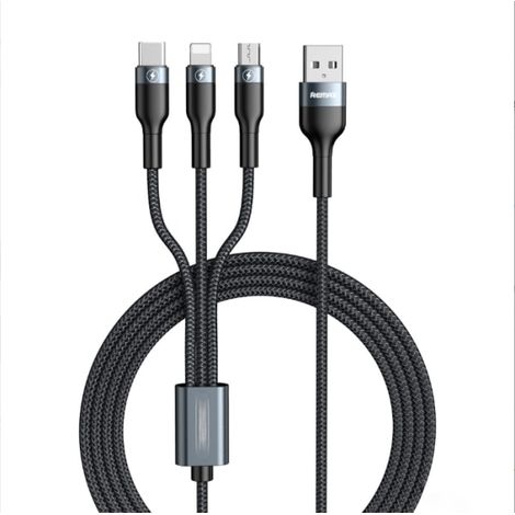 Câble Multi-USB AVIWIS 3-en-1, chargeur nylon tressé avec 2 câbles Micro USB et Type-C, compatible smartphones Samsung Galaxy, Huawei, Honor, noir, 1m (1/3)