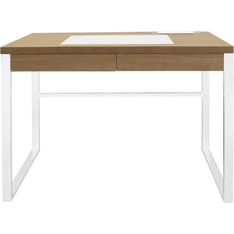 Bureau Design 1 Tiroir "Porqa" 100cm Naturel & Blanc (1/5)