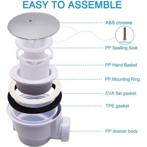 1 Bonde de douche, Diamètre 90 mm, Hauteur 5,7 cm, ABS, Pour receveur extra-plat, Salle de bain (1/3)