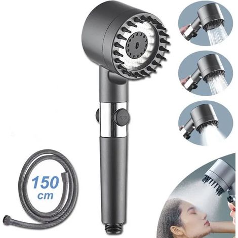 Pommeau de douche avec 5 filtre, tuyau de douche 150 cm - haute pression douchette économique douche salle de bain anti calcaire (1/5)