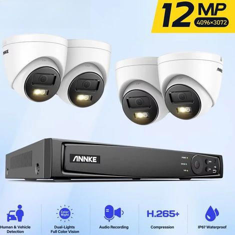 Kit de Vidéosurveillance POE 12MP avec NVR 8 Canaux, Disque Dur 1 To et 2 Caméras Extérieures, Double Lumière, Audio Intégré, Vision Nocturne Couleur (1/5)