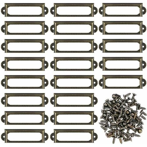50 portaetiquetas metálicos para cajones de armarios, marcos para tarjetas y placas de identificación para estanterías de oficina (60 x 24 mm) (1/4)