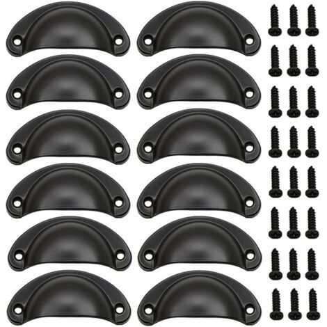 12 Pièces Poignée de Porte Coquille, Rétro Poignées de Porte, Poignées de Meubles Traditionnelles en Demi Lune Avec Vis, pour Tiroir, Armoire, Commode (Noir)