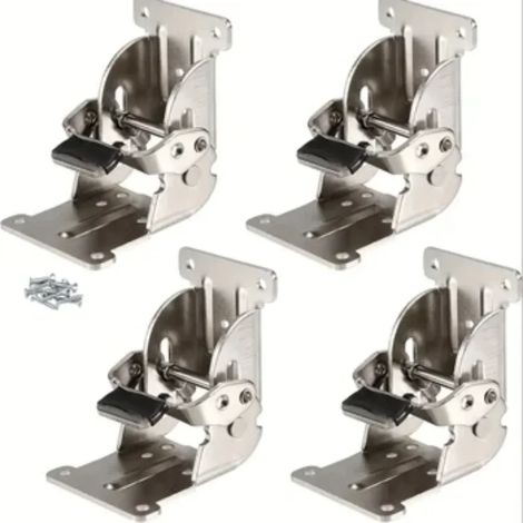 (Argent - Lot de 4) Support pliable de 4 pièces, charnière autobloquante avec vis de verrouillage, rallonge pour pied de table, pied de lit, établi, lot de 4 (1/5)