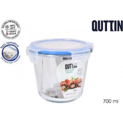fiambrera redonda cristal con tapa hermetica con valvula 13,5 cms 700 ml quttin