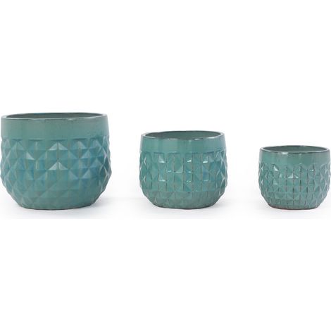 GagaLot de 3 pots en céramique 36 x 29, 5 x 21, 5 cm, motif diamant turquoise (1/5)