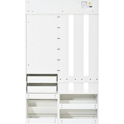 Recibidor multifuncional blanco de MDF con espejo, 2 cajones y zapatero 110x34x185 cm (1/5)