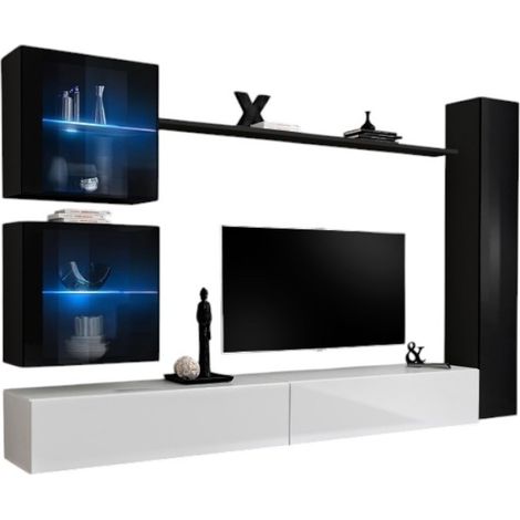 Composición mural SWITCH XVIII mueble TV suspendido blanco y negro brillante (1/2)