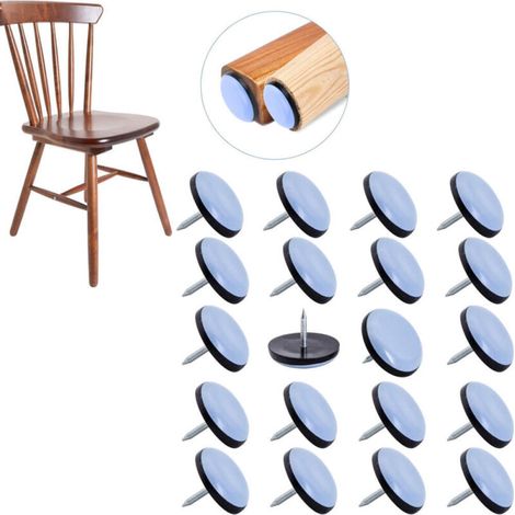 Patins de chaise à clouer pour planchers de bois franc, moquettes et pieds de meubles en bois, PTFE (Téflon) (19 mm), paquet de 20.