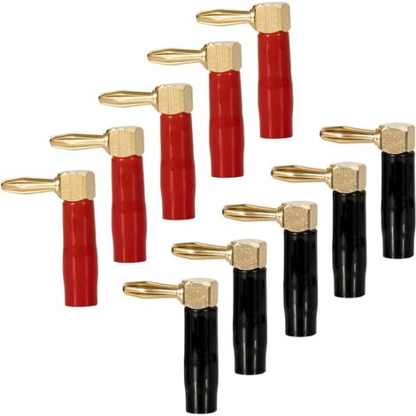 Fiches bananes 4 mm, angle droit 90°, cuivre plaqué or, pour câbles 0,5–6 mm², lot de 10 pour enceintes et amplis