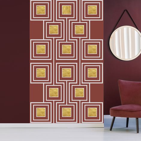 Papier peint intissé sable panoramique, design graphique rouge, 250 cm X 150 cm, photo murale. (1/2)