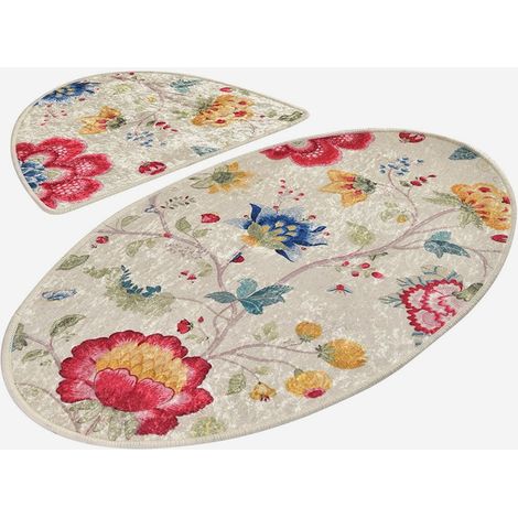 Set Badematten rutschfest 2-teilig Arya Oval (1/4)