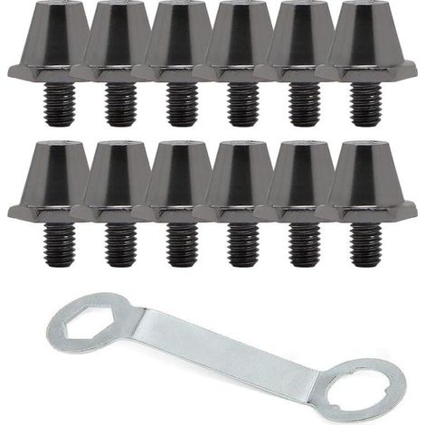 Lot de 12 clous de rechange professionnels pour chaussures de football avec vis filetées de 11 mm et 13 mm pour crampons de 5 mm de diamètre avec support stable (11 mm + clé) (1/5)