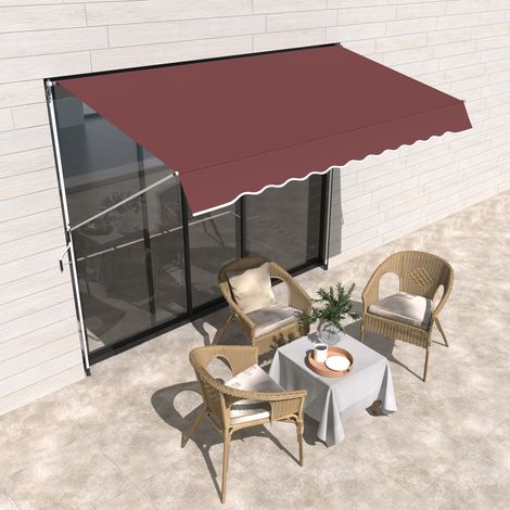 Outsunny manuelle, einziehbare Markise 3 m x 1,5 m (L x B), Teleskopdach, kein Bohren erforderlich, Neigung und Höhe verstellbar, schnelle Montage, Aluminium, UV-beständiges Polyester, Burgunderrot