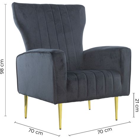 Fauteuil en velours DORIAN dossier haut capitonné pieds dorés 98HX70X70cm  Couleur: Noir