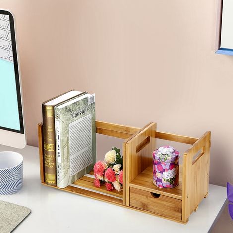 Verstellbares Bücherregal aus Bambus mit Schublade zur Aufbewahrung von Büchern für Schlafzimmer und Büro (1/5)