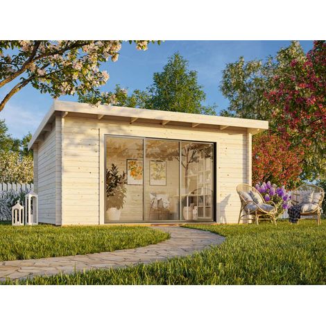 Abri de jardin bois 14,2 m² en épicéa nordique – Large porte coulissante 3 vantaux – Toit à faible pente – Montage facile en kit – Palmako (1/4)