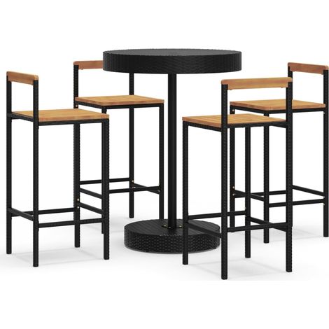 Maison Exclusive - 5-tlg. Gartenbar-Set Schwarz Poly Rattan & Mas