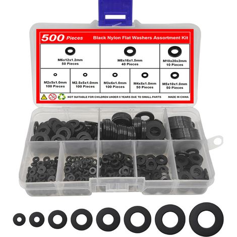 500 rondelles en plastique, rondelles plates en caoutchouc, rondelles en nylon, rondelles anticorrosion pour applications industrielles (1/3)
