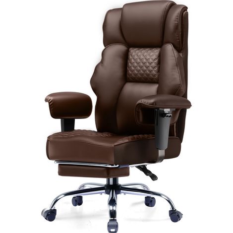 Chaise Gaming Ergonomique Large en Simili-Cuir, Ressorts Ensachés, Fauteuil Bureau Pivotant avec Repose-Pieds Réglable - Marron
