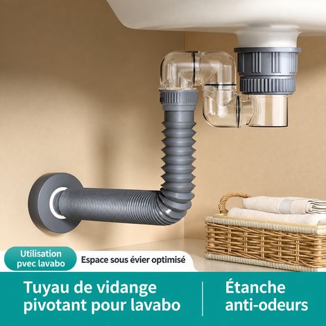Tuyau d'évacuation pour lavabo avec bonde pop-up anti-odeur magnétique rotatif réf 1698 1 kg – Livraison gratuite (1/5)