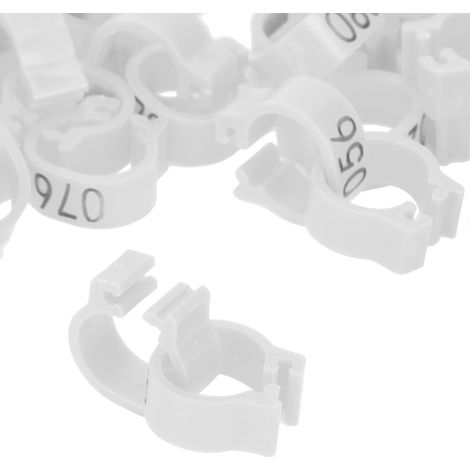 Anillo para patas de paloma, modelo 001-100, clip. Accesorio reutilizable para marcar aves de corral. Color blanco (plástico, 12x7 mm, 100 unidades). (1/5)