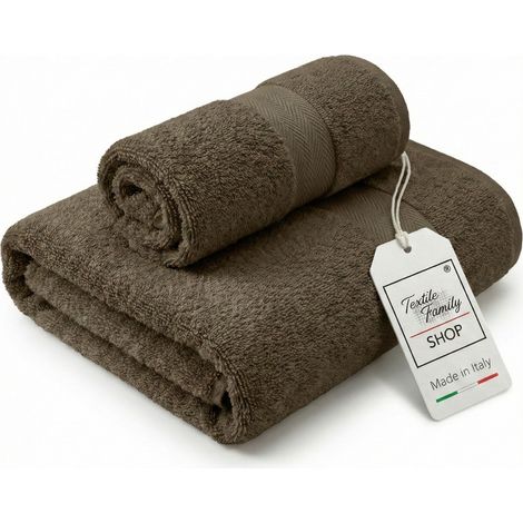Coppia Asciugamani Viso e Ospite Taupè - Spugna 100% Cotone 450 g/m² Made in Italy (1/5)