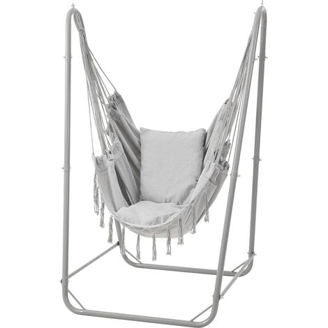 Chaise Suspendue en U avec Support, Chaise Suspendue en Acier Robuste avec Support intérieur et extérieur, Base Stable, capacité 100 kg, Assemblage Facile - Gris (1/5)