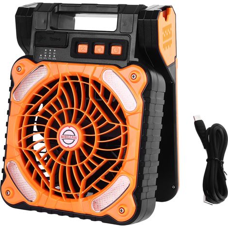 Ortviai Ventilateur solaire portable 5200 mAh, 4 vitesses, moteur sans balais, LED réglable, orange (1/5)