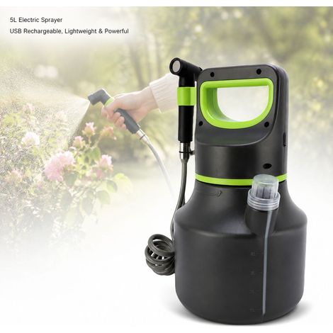 Spruzzatore elettrico da 5 litri - Ricaricabile tramite USB - Spruzzatore da giardino portatile con batteria agli ioni di litio da 2000 mAh e serbatoio in ABS (1/5)